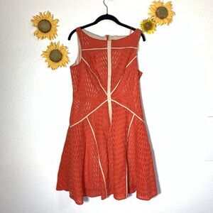 Vince Camuto Reddish Orange And Tan Sleeveless Skater Dress Size 12 Large Womens